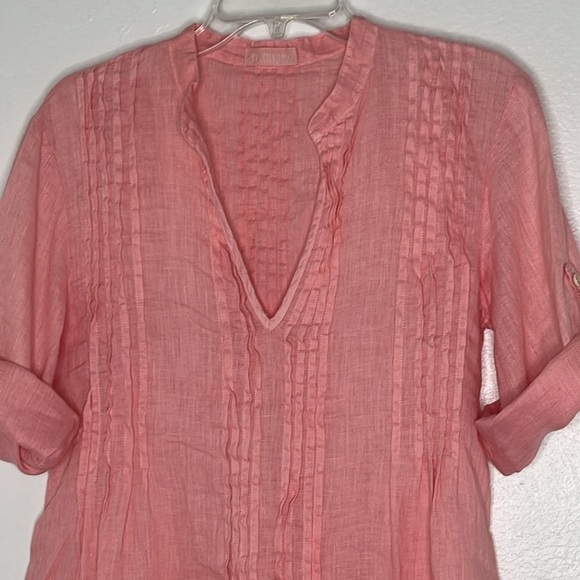 CP Shades Regina 3/4 Roll Tab Sleeves Guava Pink Linen Tunic Size XS - Picture 5 of 5